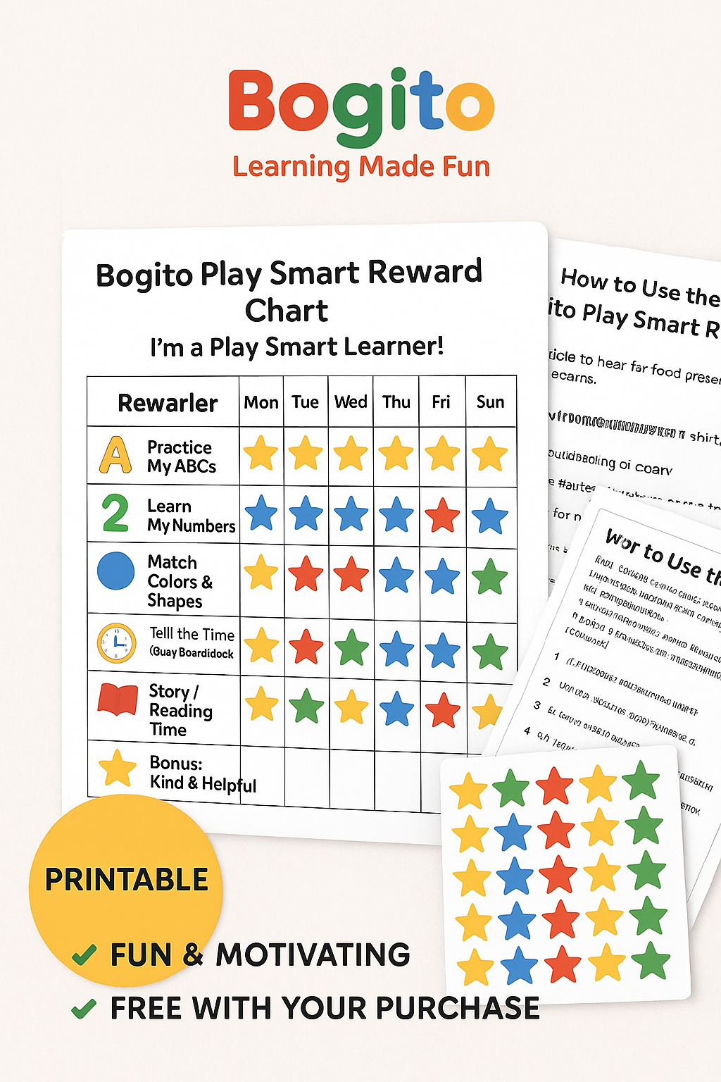 Bogito Play Smart Printables + Rising Stars Tracker ⭐️