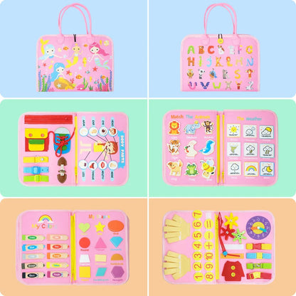 Toddlers Travel Busy Board for Boys Girls Montessori Toys for 2+ Year Old Preschool Learning Life Skill, Alphabet, Number, Shape