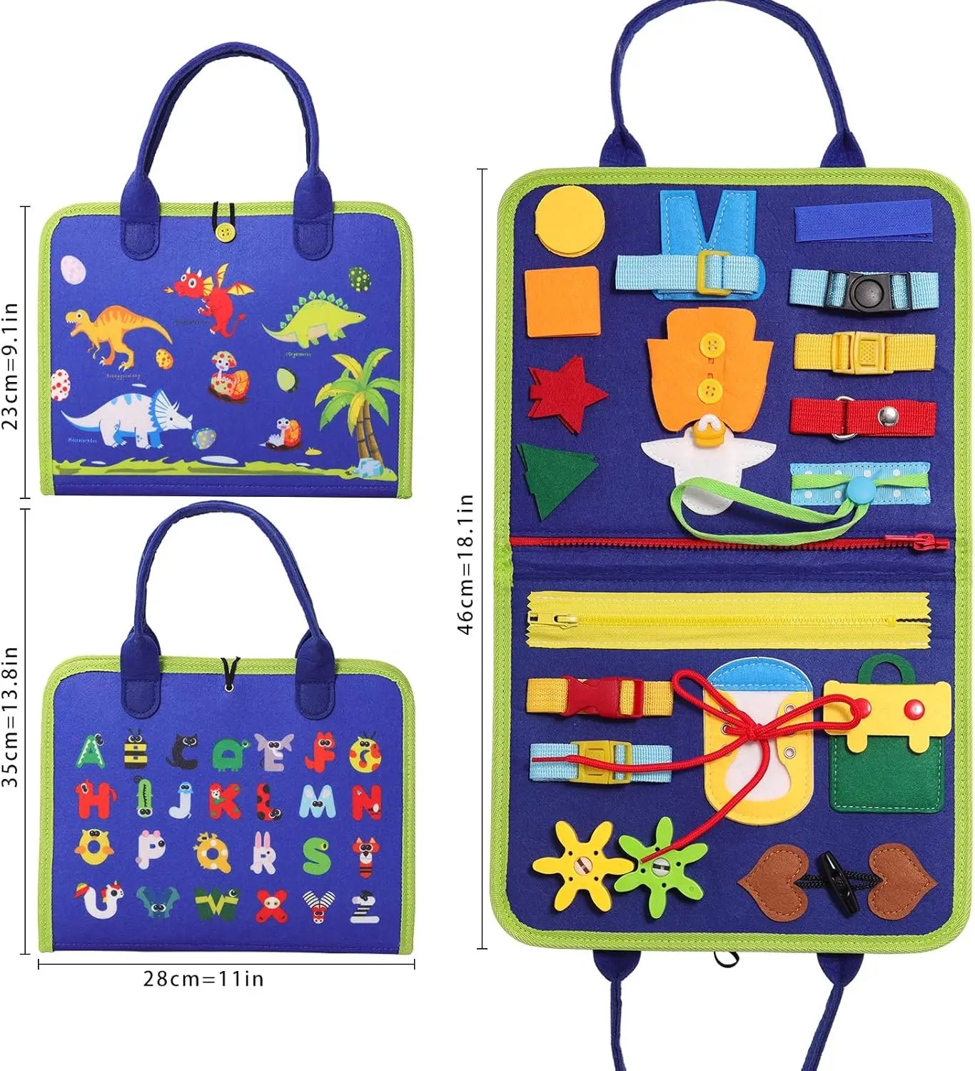 Montessori Felt Busy Book for Toddlers | 5-in-1 Quiet Learning Book with Animals, Vehicles, Dinosaurs & More | Interactive Educational Toy for Kids Ages 1–4