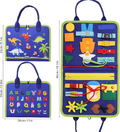 Montessori Felt Busy Book for Toddlers | 5-in-1 Quiet Learning Book with Animals, Vehicles, Dinosaurs & More | Interactive Educational Toy for Kids Ages 1–4