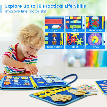 Toddlers Travel Busy Board for Boys Girls Montessori Toys for 2+ Year Old Preschool Learning Life Skill, Alphabet, Number, Shape