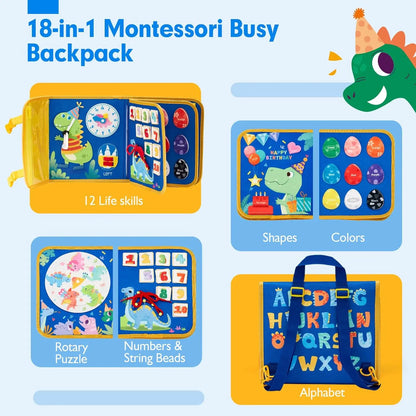 18 in 1 Toddler Montessori Busy Board Preschool Learning Activities with Life Skill Logical Thinking Fine Motor Skills Toys Gift