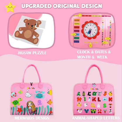 Montessori Felt Busy Book for Toddlers | 5-in-1 Quiet Learning Book with Animals, Vehicles, Dinosaurs & More | Interactive Educational Toy for Kids Ages 1–4